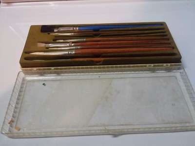 Lot Vintage Watercolor Artists Paint Brushes In Plastic Case