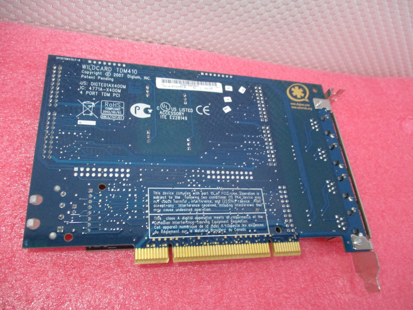 DIGIUM WILDCARD TDM410 4PORT TDM PCI CARD W/ 2 X100M, 2X S110M & 5VPMADT032  T7