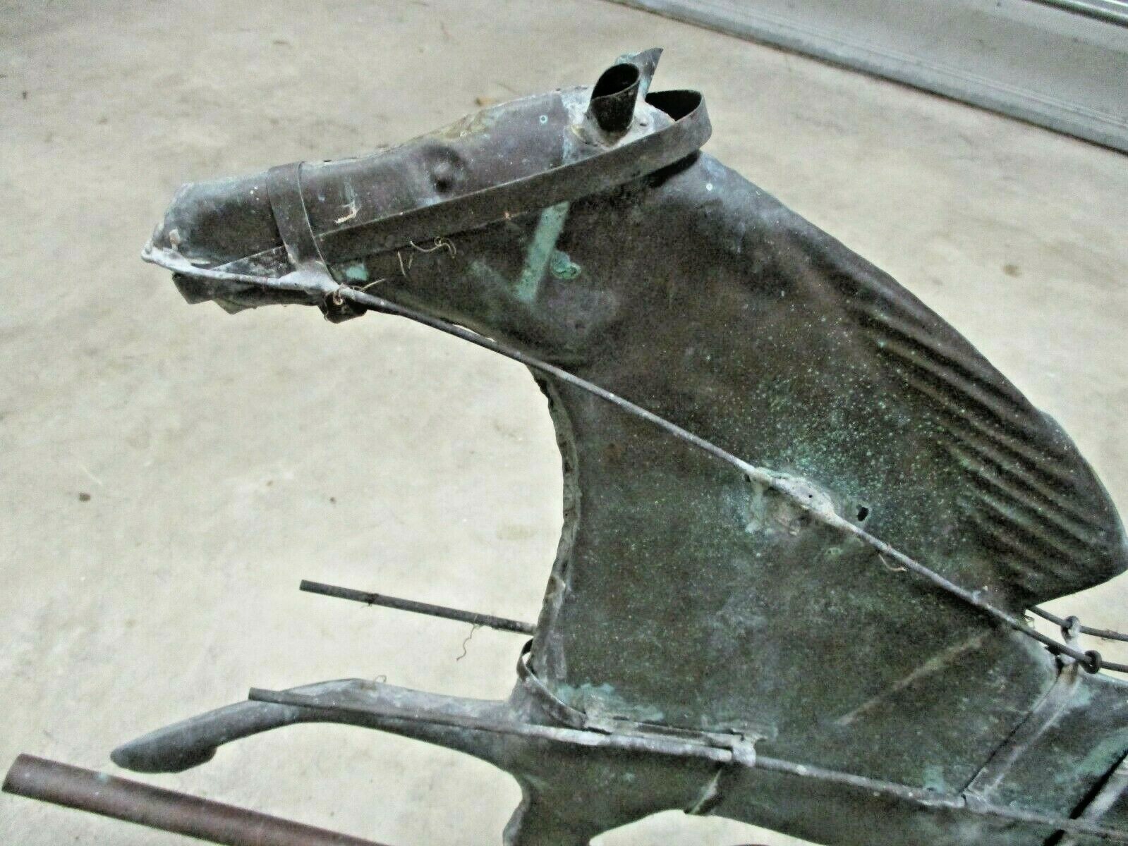 Antique Verdigris Copper Sulky Jockey Horse Weathervane W Directionals 34