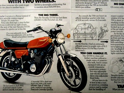 1978 Yamaha XS 750 Original Print Ad 8.5 x 11 