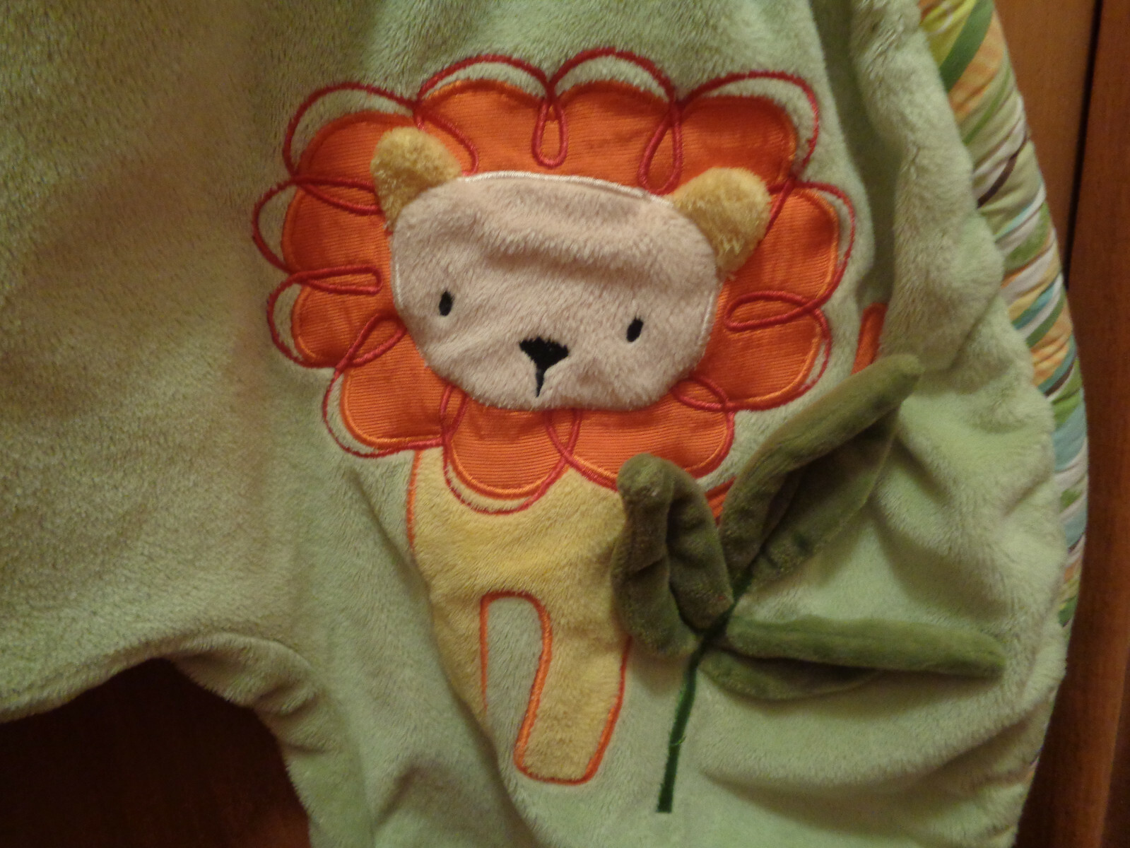 Boppy Pillow Cover Plush Green Fabric with 3D Lion And Stripped Back Zipper