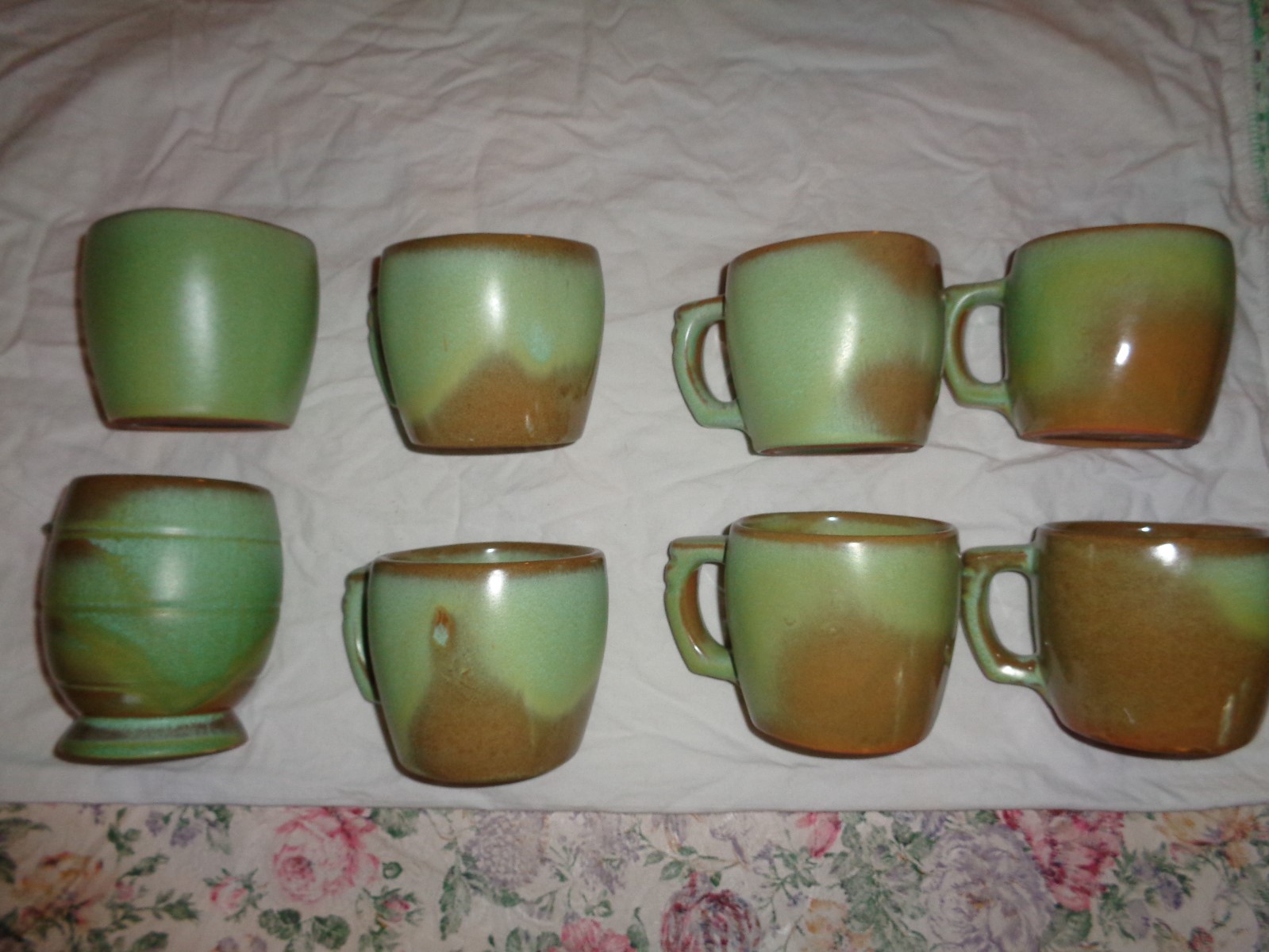 Frankoma Green LOT OF 7 Small Coffee Mugs #5C and 1 c7 mug