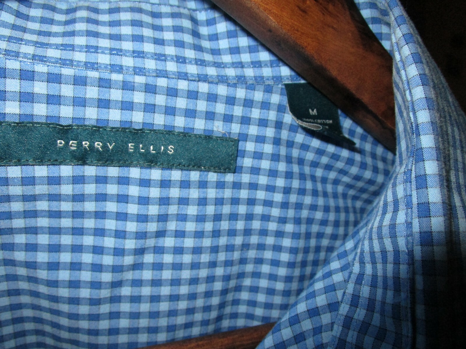 Perry Ellis Men's Blue Plaid Long Sleeve Button Down Shirt Size M