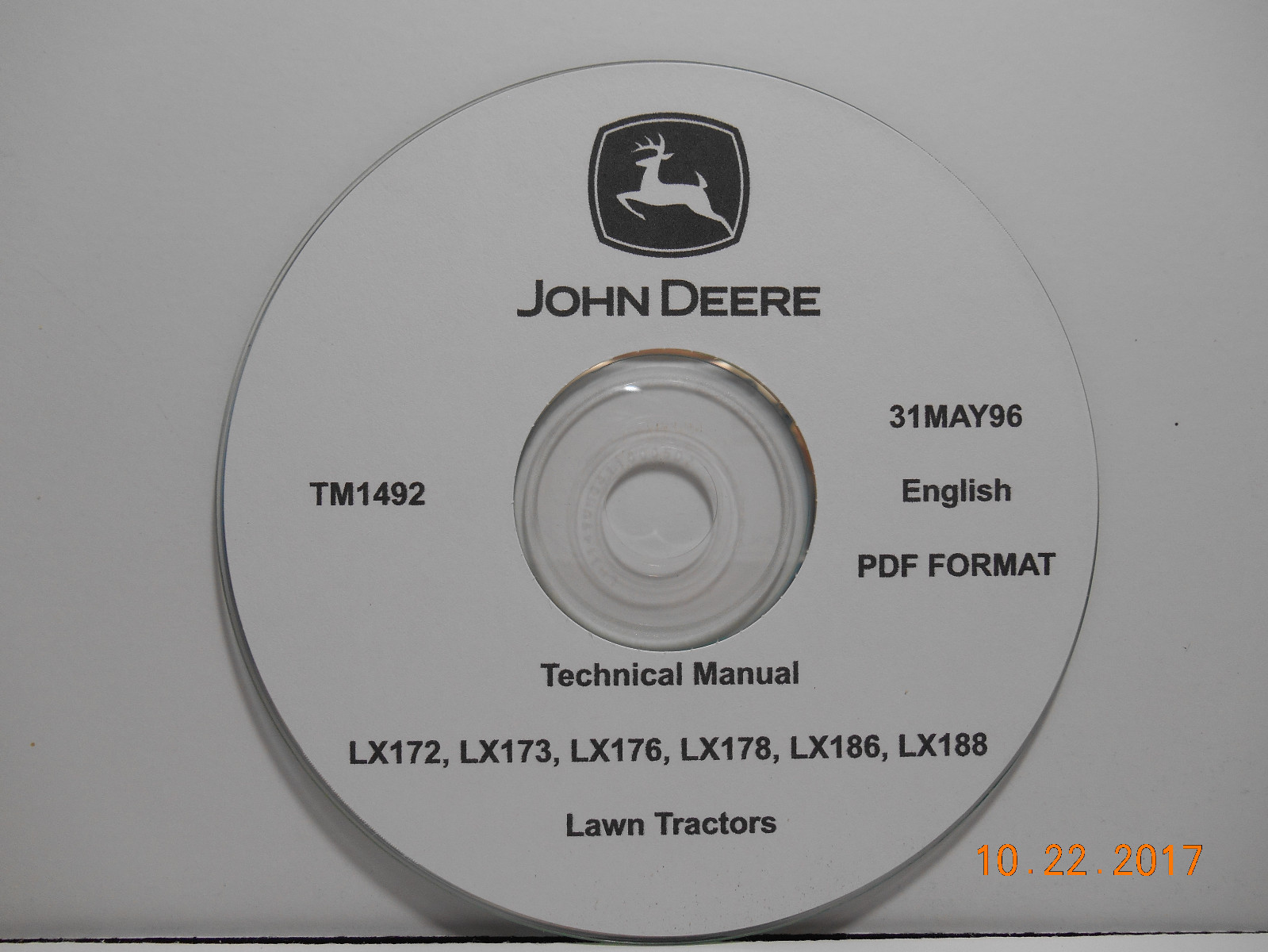 John Deere LX172, LX173, LX176,LX178, LX186 & LX188 TM1492 Technical Manual CD