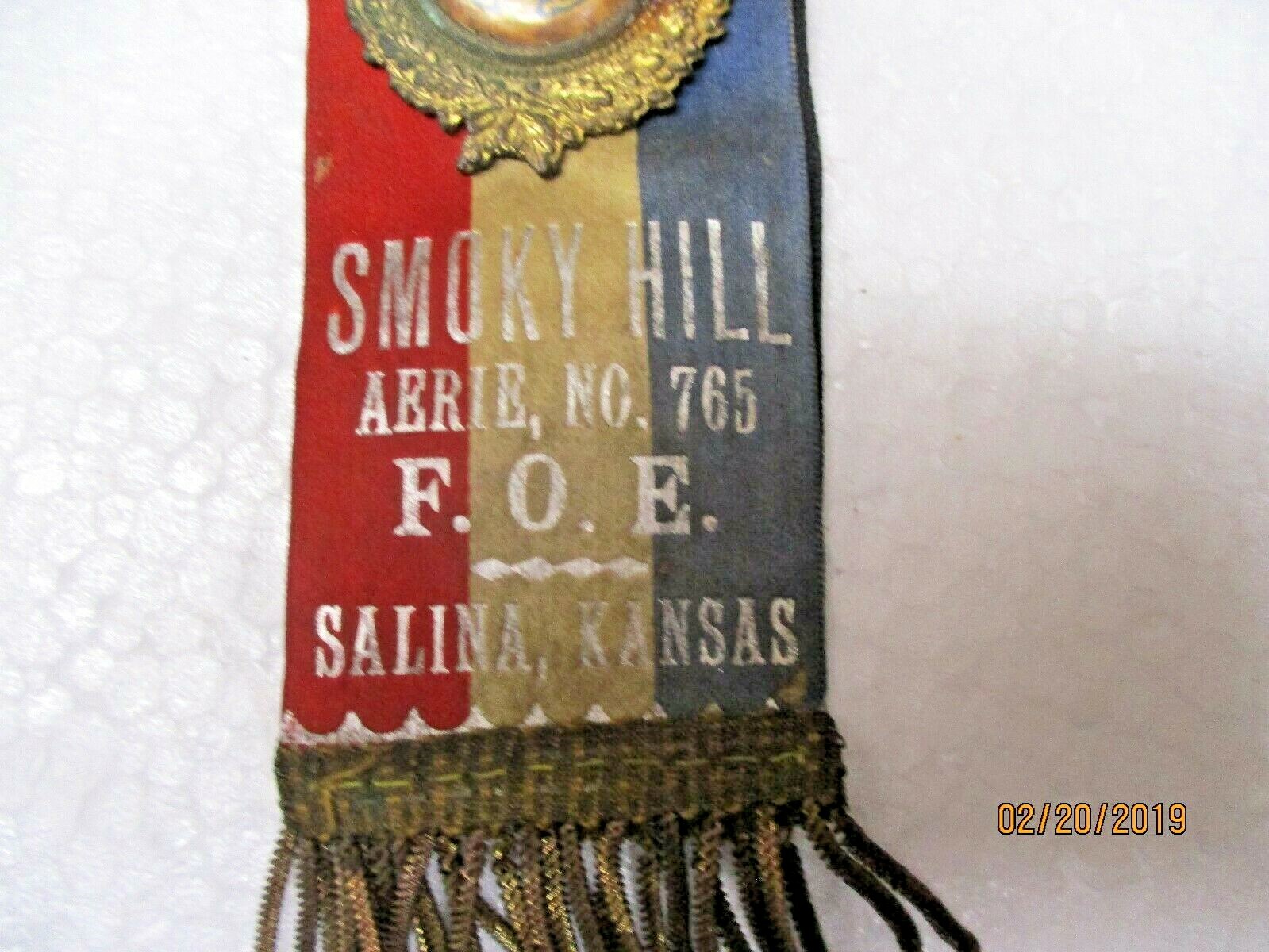 early 1900's Salina Kansas Smoky Hill Aerie 765 Eagle's Lodge Ribbon Badge