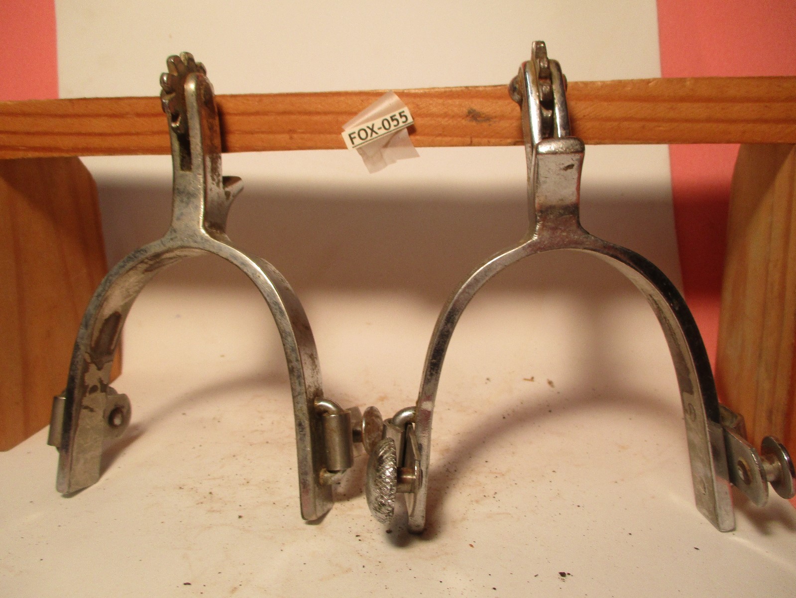 Vintage Engraved Button Embossed Stainless Unmarked Crockett Mens Spurs