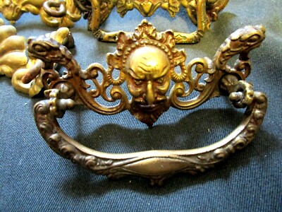 Signd Canada Batwing Brass Cabinet Drawer Pull Handles 9 Vintage Ornate Gothic