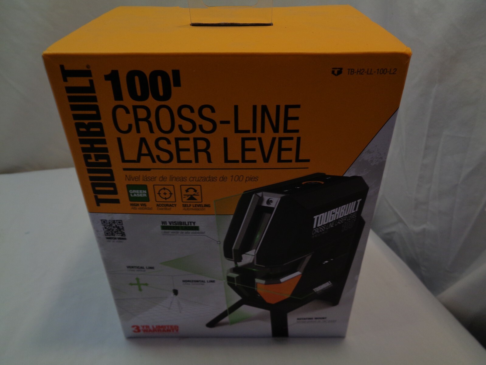 TOUGHBUILT 100' GREEN BEAM CROSS LINE LASER LEVEL (NEW) TBH2LL100