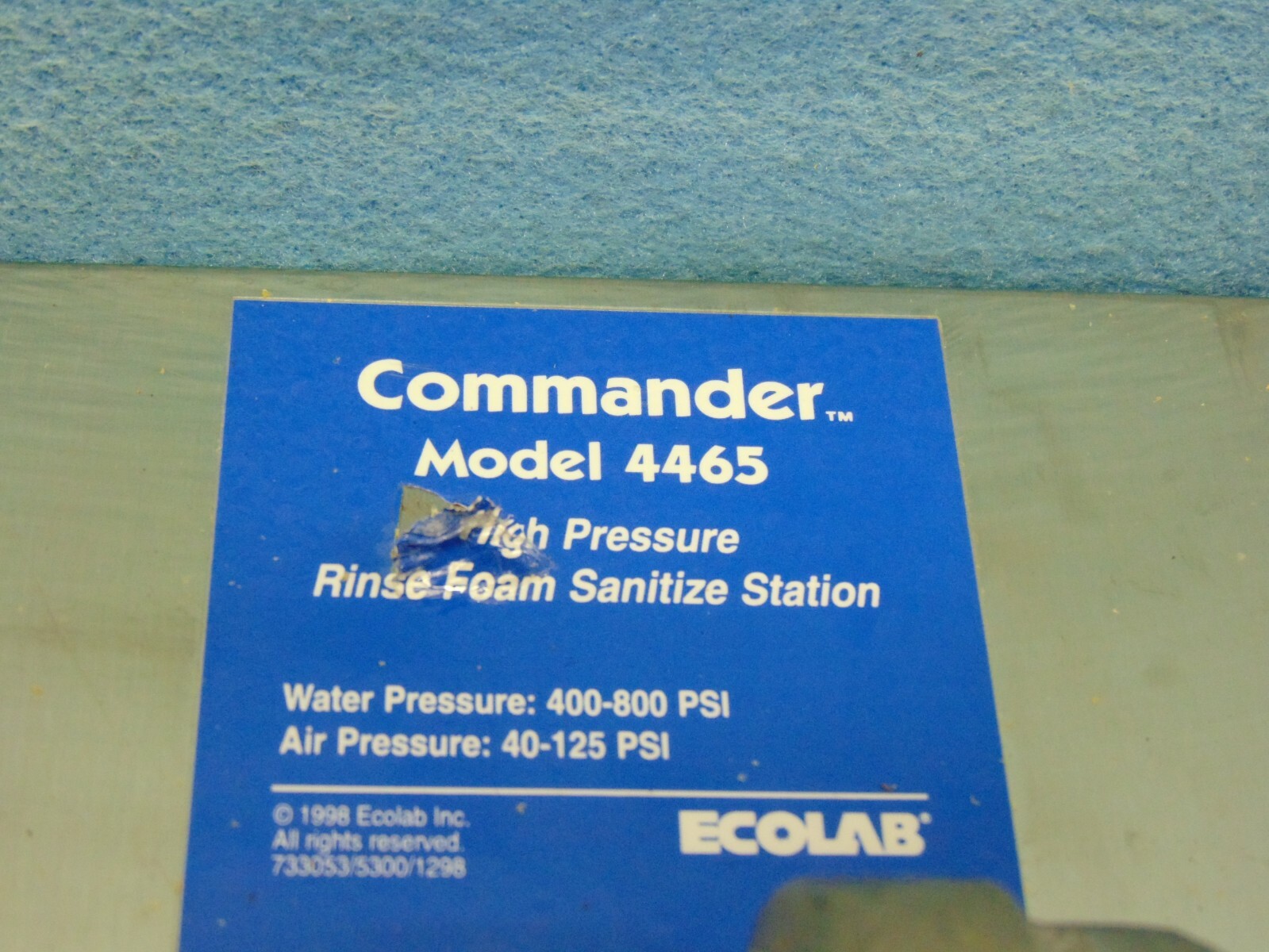 ECOLAB COMMANDER RINSE FOAM SANITIZE STATION, 4465, HIGH PRESSURE, 400-800PSI