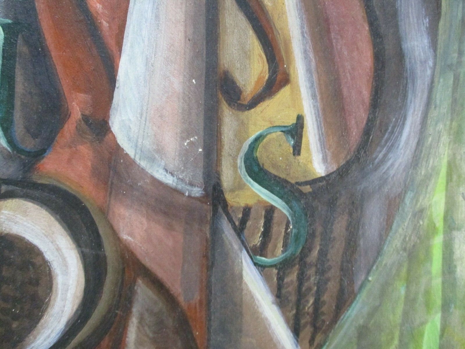 MID CENTURY ABSTRACT PAINTING CUBIST CUBISM MODERNISM INSTRUMENTS MUSIC SIGNED