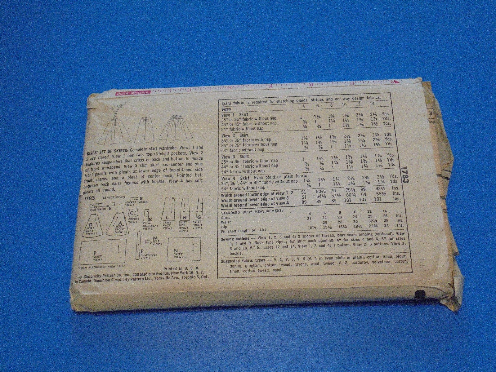 VTG 1950s Sewing Pattern Girls Set of Skirts Size 6 Simplicity 1783