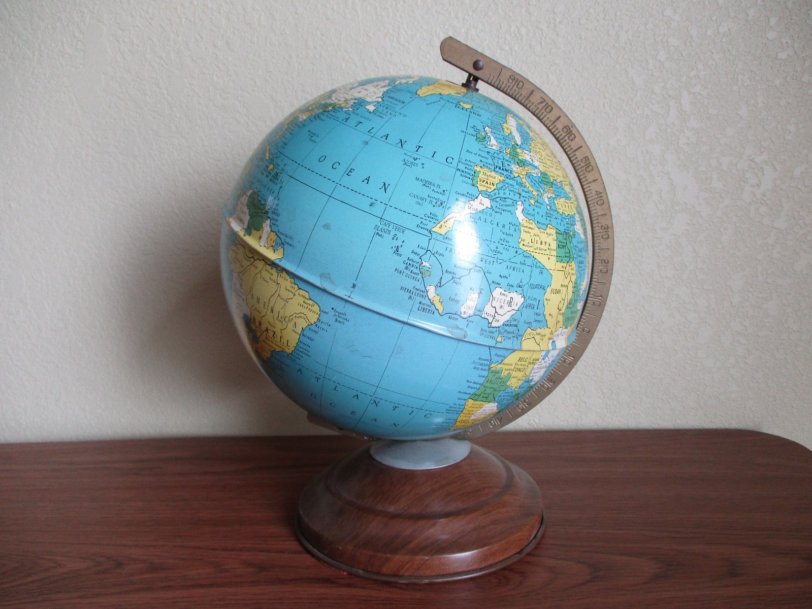 Vintage Replogle Globes, Inc. Simplified 8 Inch Metal Globe on Metal Stand