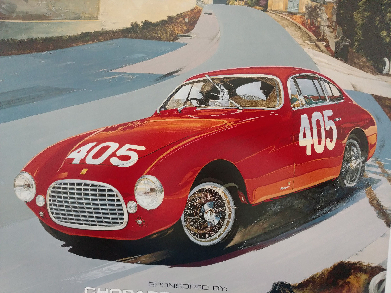 Vintage Ferrari Poster 350 America Winner '51 Mille Miglia Bergandi Artist NART