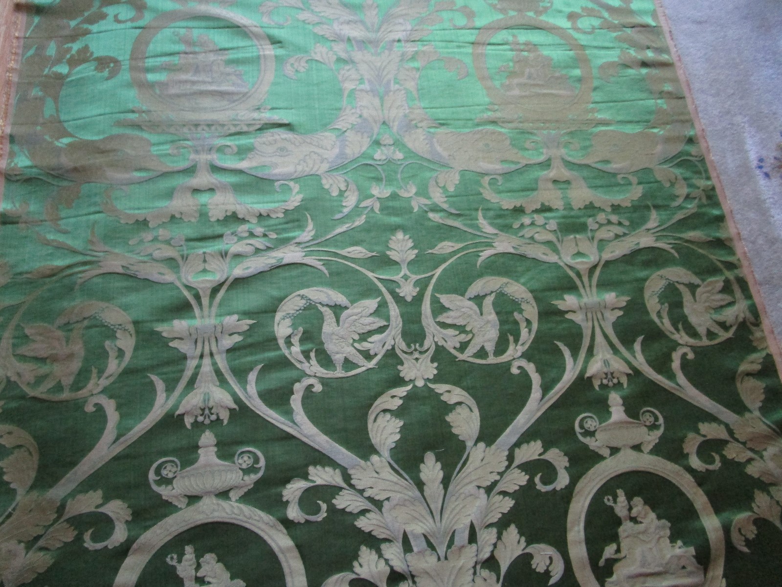 Italian Green Silk Blend Damask Fabric 61