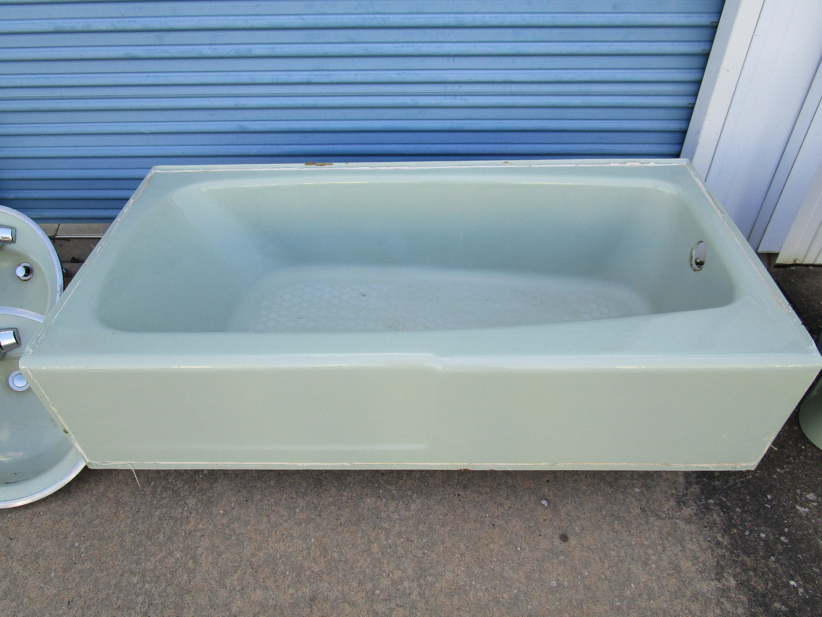 Vintage green american standard bathroom set toilet sink bathtub mid century