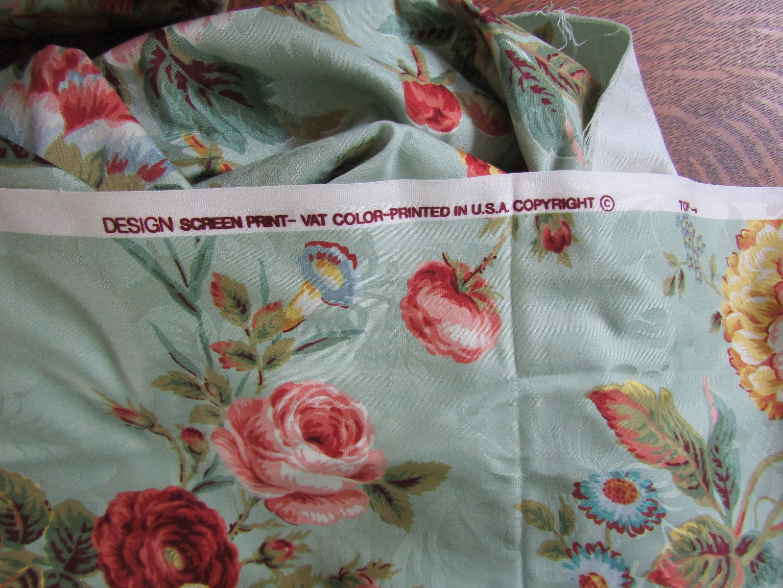 Cottage Rose Floral Cotton Decorator Fabric Green Red Pink 56