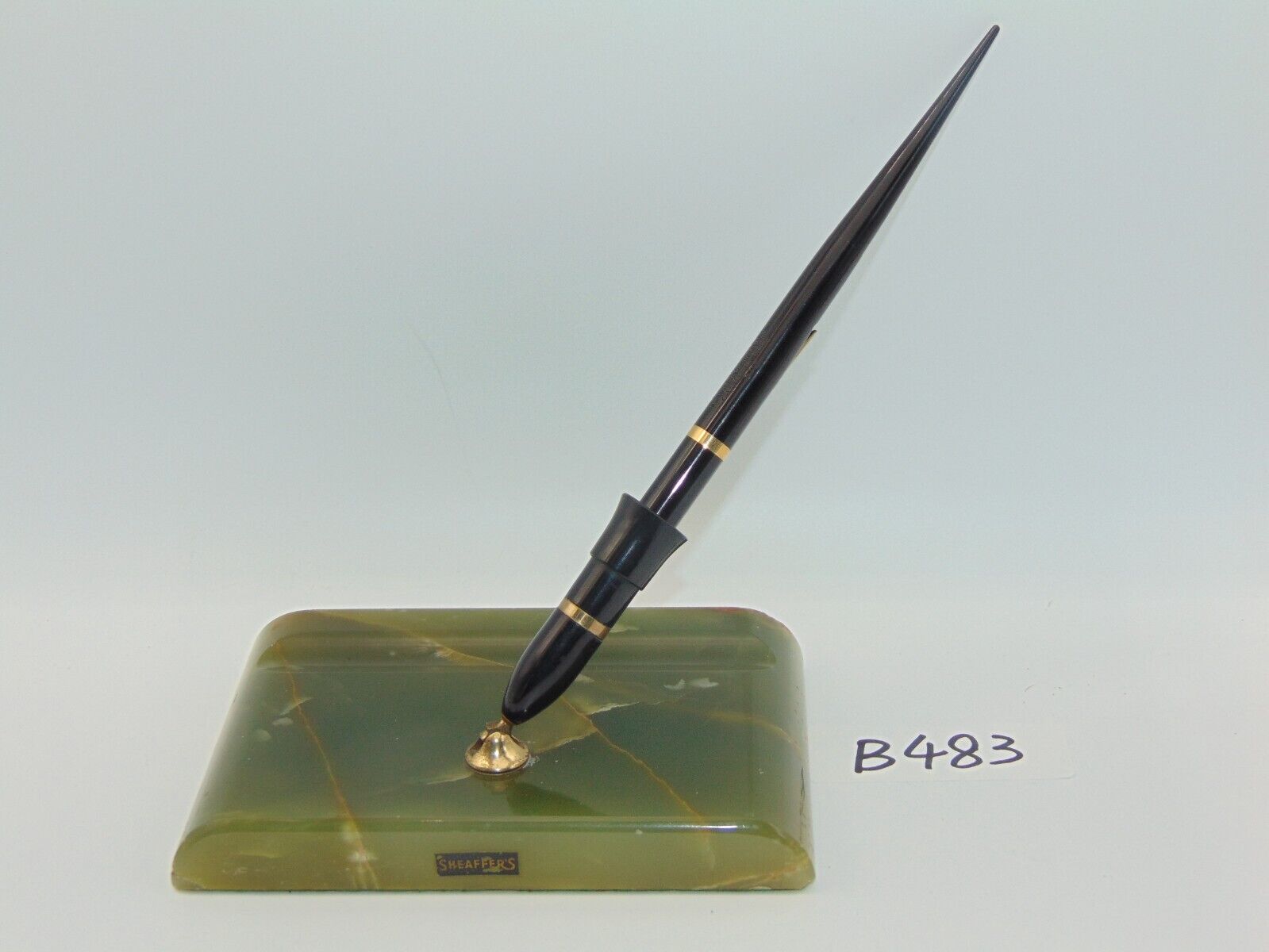 Vintage Sheaffer Desk Set Pen With Base Green Dry Proof Vintage Sheaffer Desk Set Pen With Base Green Dry Proof