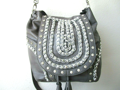 JOAN BOYCE GRAY LEATHER CHAIN EMBELLISHED BACKPACK OR SHOULDER PURSE - NWT  | eBay