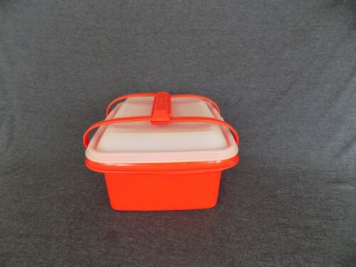 Vintage Tupperware PACK N CARRY #1254 Lunch Box ~ Red ~ Ice Cream ~ With Handle