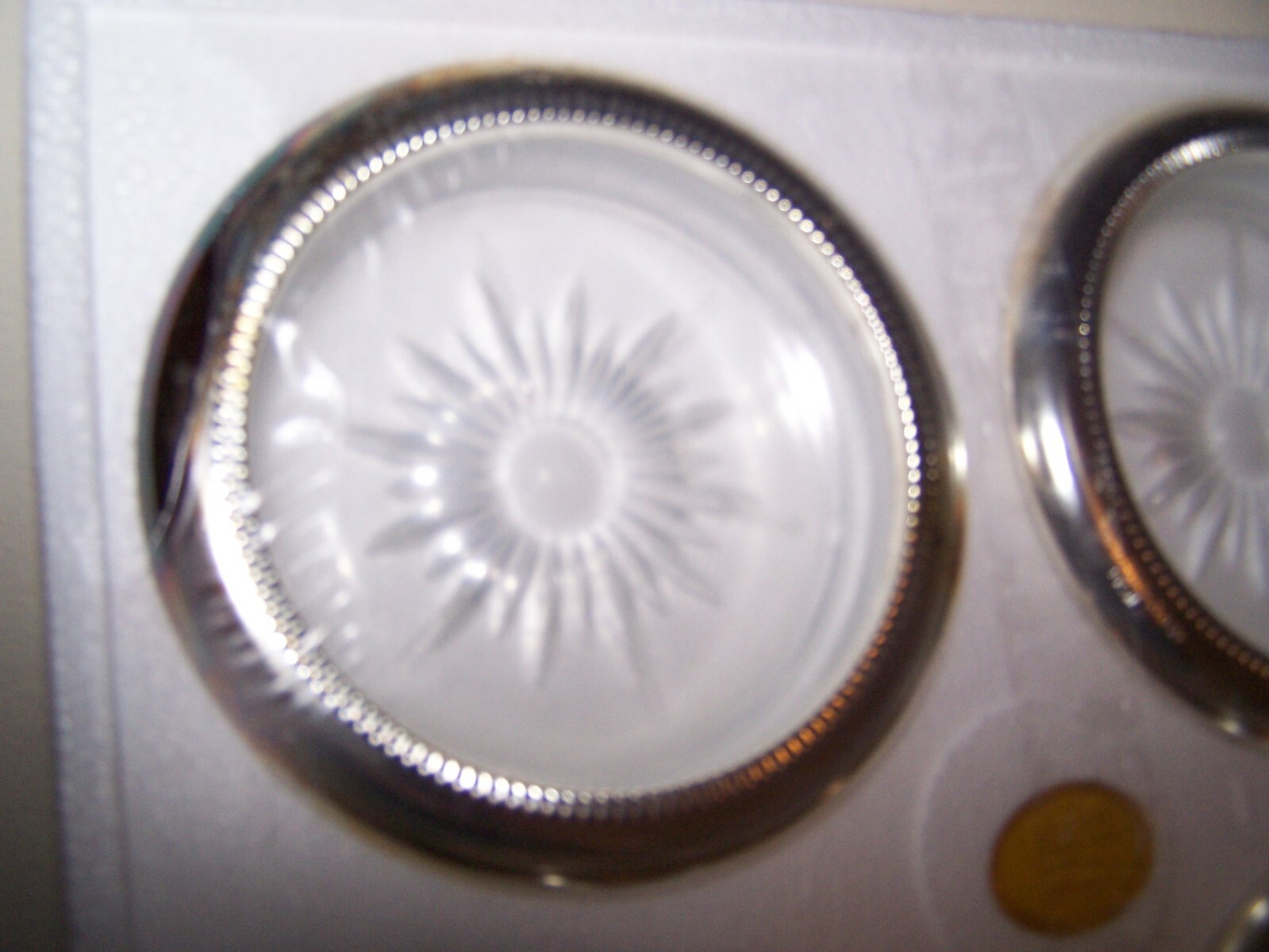 Vintage Leonard Crystal Glass & Silver Plate Coaster/Ashtray Italy ( 2 SETS )