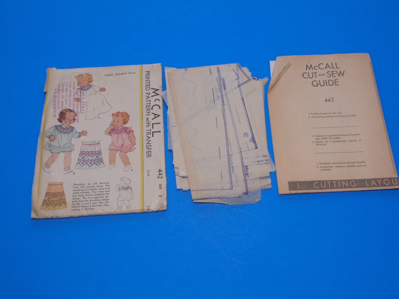 McCall 442 Sewing Pattern Toddler Girls Smocked Dress Size 1 VTG 1930s