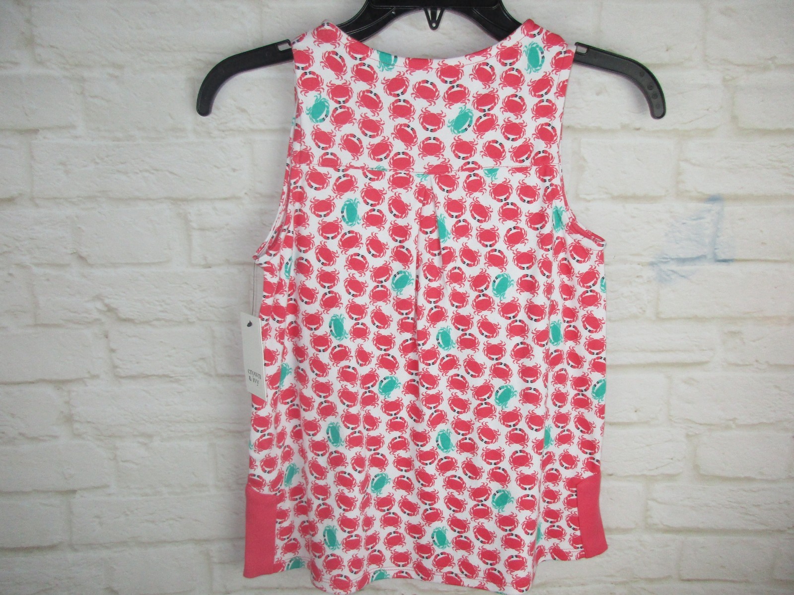 Crown & Ivy Girl's size M Coral Pink Crab Print Sleeveless A-Line Tank NEW $34