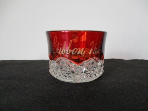 Circa 1905 Souvenir EAPG Ruby Flash Button Arches Glass Cup Gibbon Nebraska 