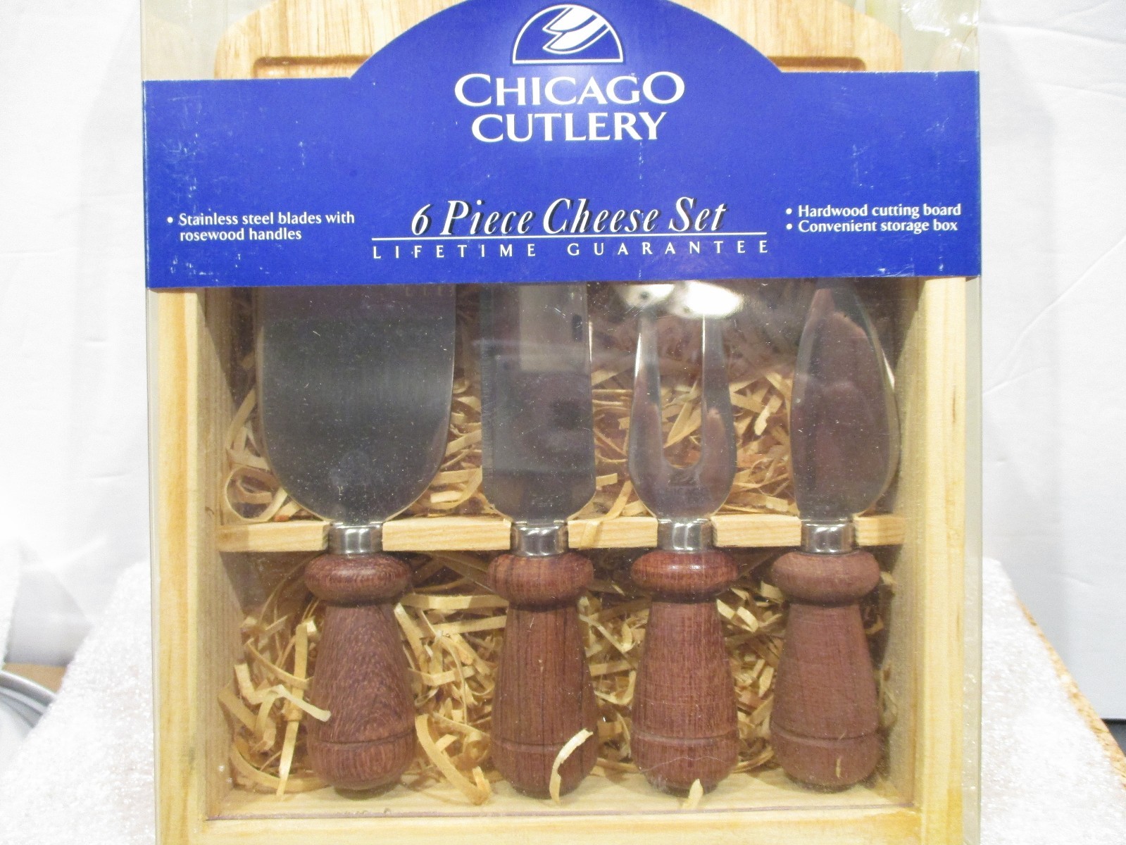 Chicago Cutlery 6 Piece Cheese Set<>Rosewood Handles SS Blades Hardwood C Board