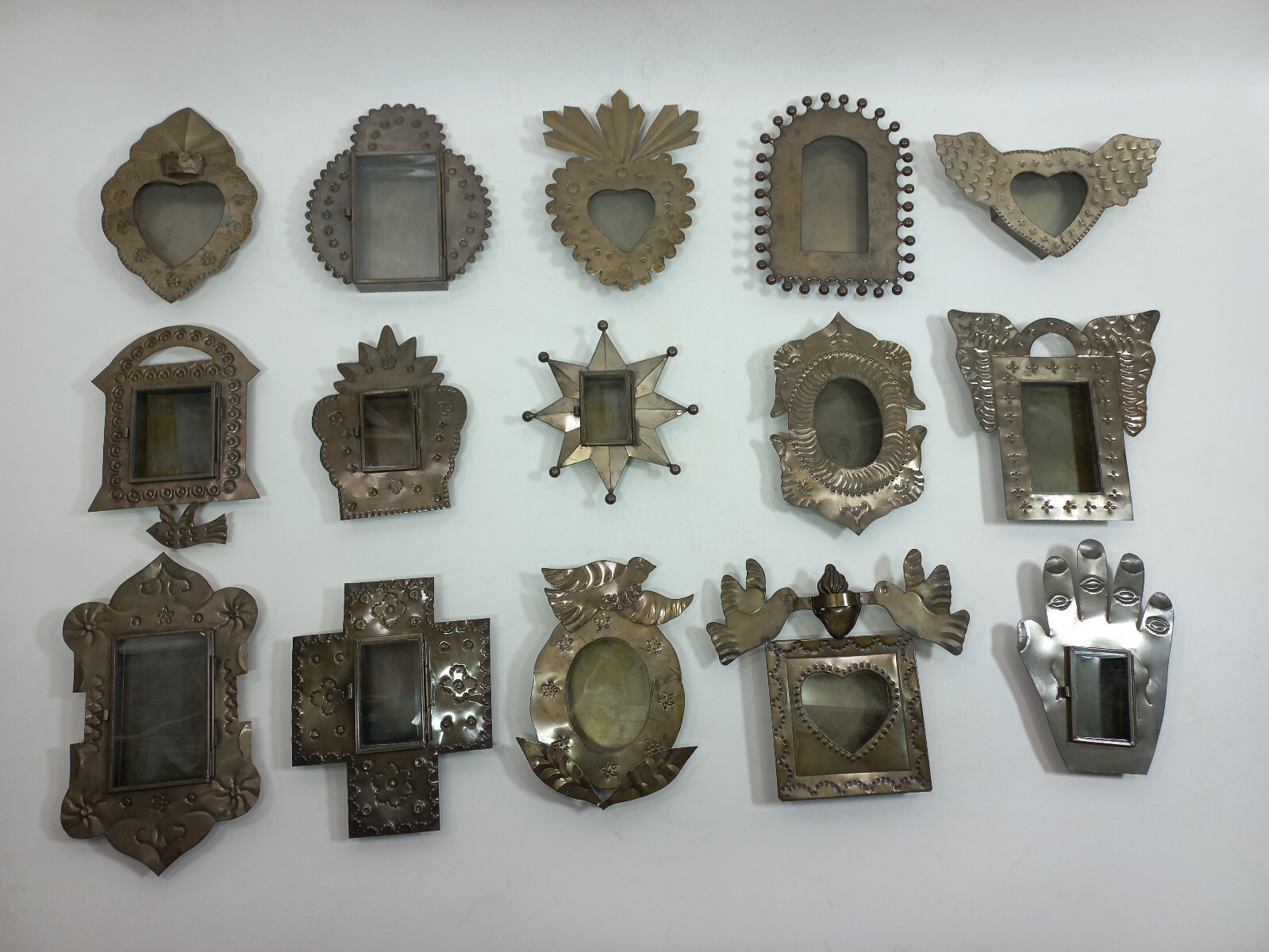 Set of 15 PUNCHED TIN NICHOS handmade mexican niche folk art nicho