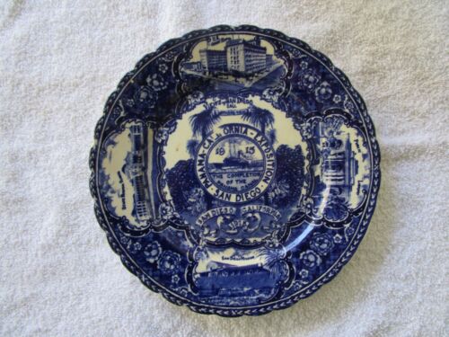 1915 - SAN DIEGO EXPOSITION - Scenic Flow Blue Souvenir Plate