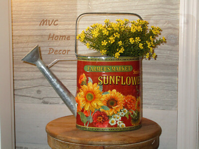 Country Watering Can Galvanized Metal Farmhouse Sunflower Water Can Display