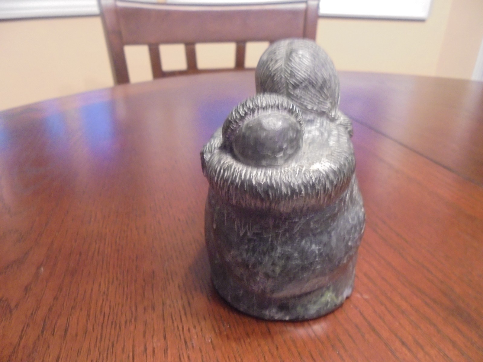 Vintage A Wolf Original Eskimo Mother & Child Soapstone Sculpture Statue SWEET