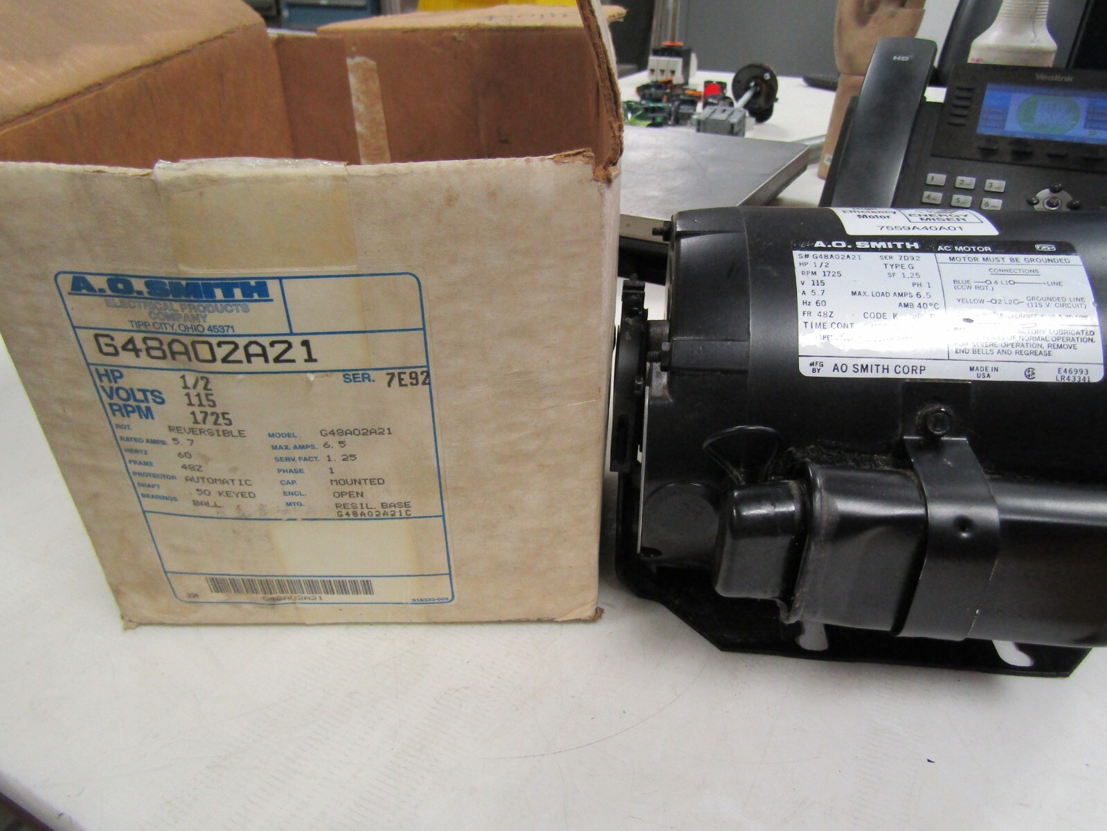 👀 AO SMITH 1/2 HP TYPE G AC MOTOR 1725 RPM 1Ø 115 VAC 48Z