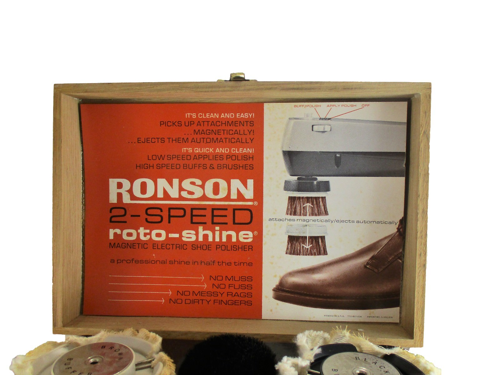 VINTAGE RONSON ROTO Magnetic SHOE SHINE BOX W/ELECTRIC POLISHER & ACCESSORIES