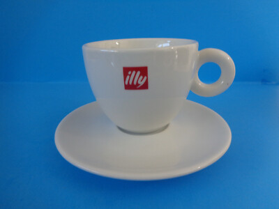 ILLY Logo Red 4 oz Espresso Coffee Cup & Saucer Set O Handle Spal Portugal