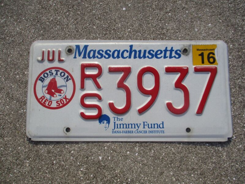Massachusetts Boston Red Sox  license plate #  3937