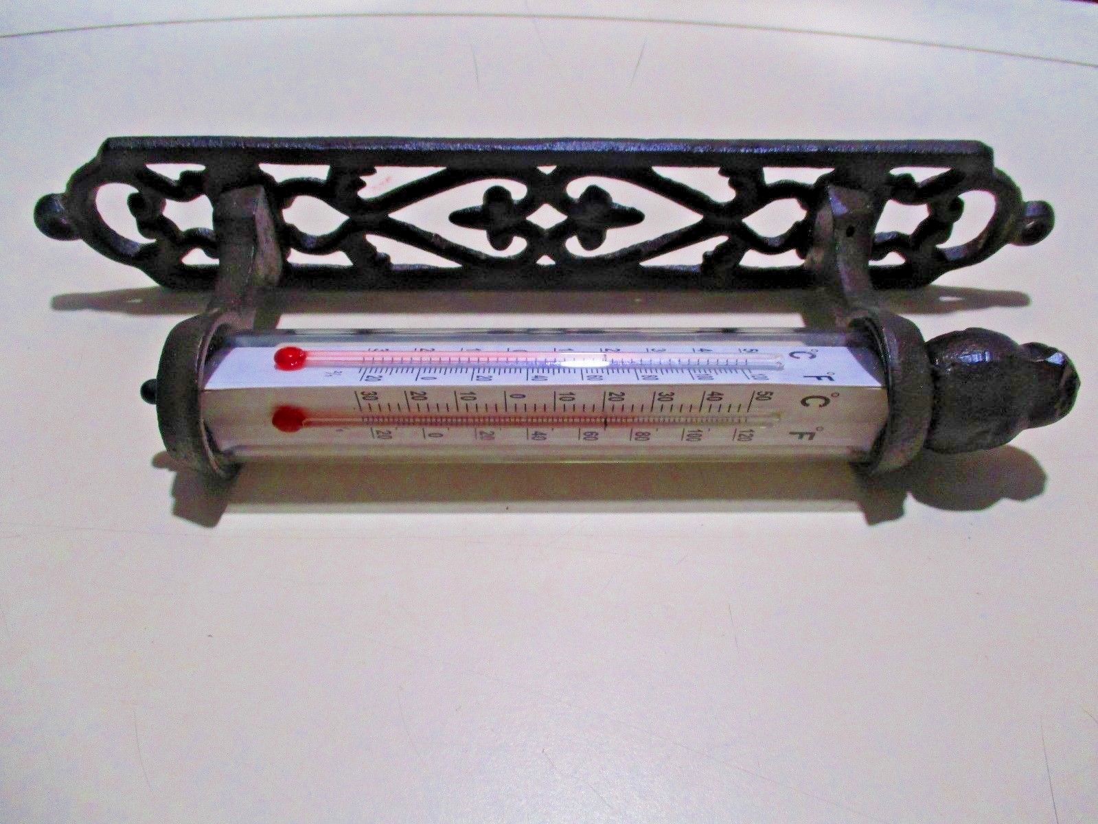 3  SIDED DECORATIVE BIRD THERMOMETER - CAST IRON
