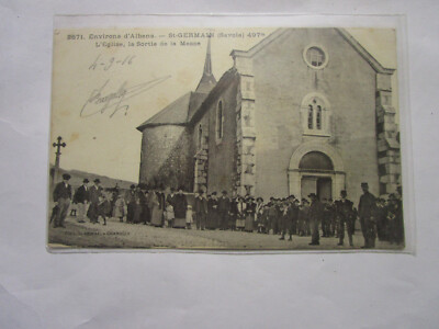 carte postale saint germain 73 l'eglise la sortie de la messe beaucoup de monde