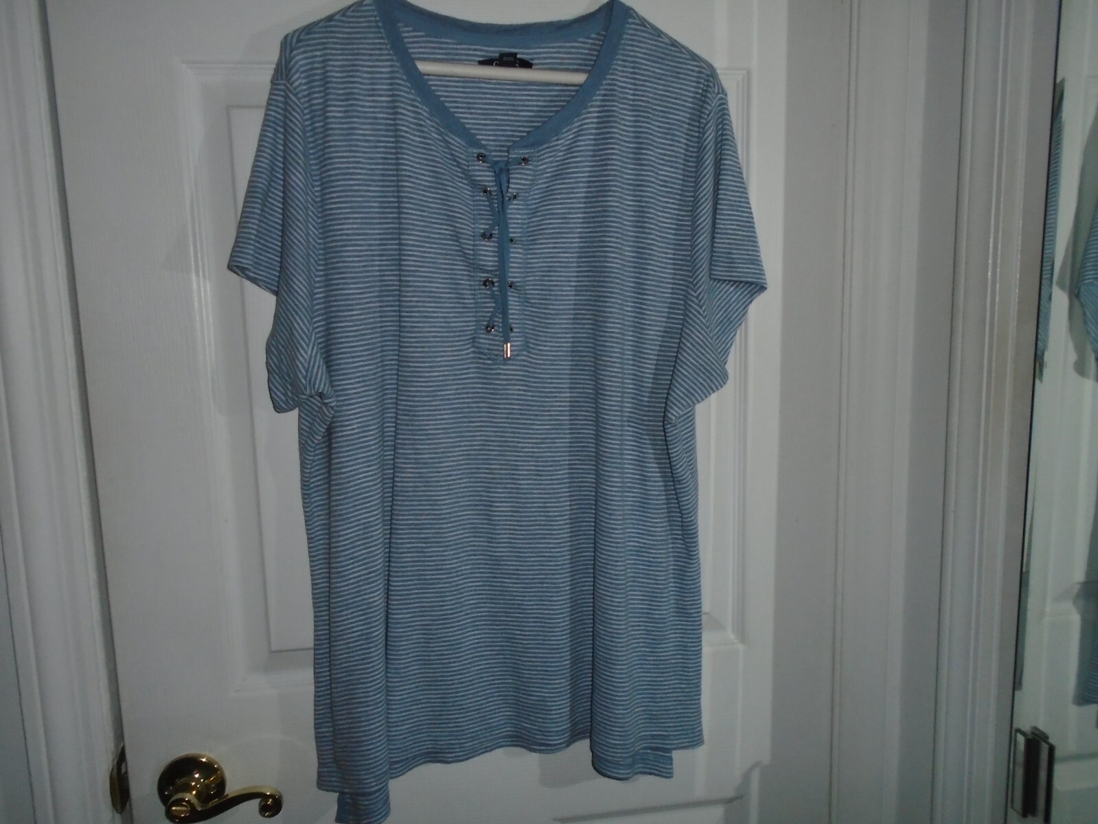 【AAKE】CHUPS STRIPE OVER T Chaps Blue Stripe Lace Up Top Size 1X | eBay
