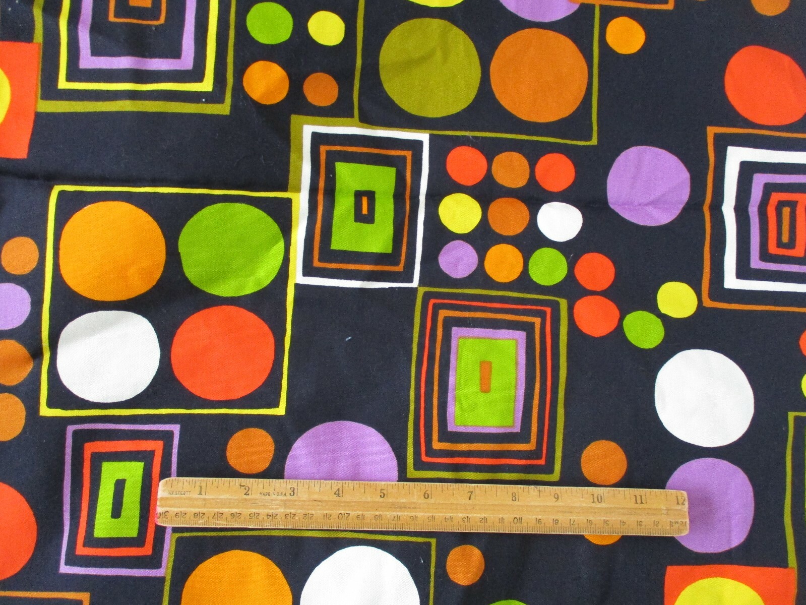 Vintage Geometric Dots Squares 60s Groovy Cotton or Blend Fabric 1y