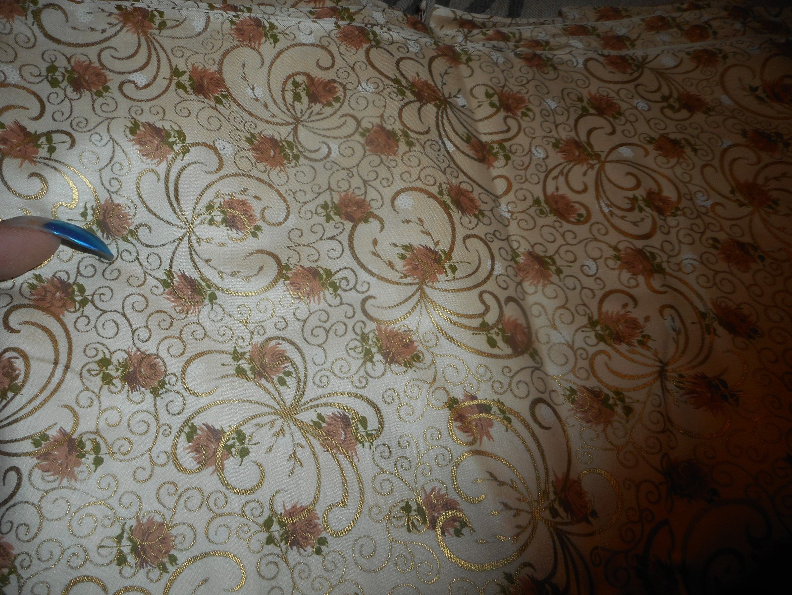 Vintage Fabric Material Gold With Pink Flowers 5 Yards Width is 36