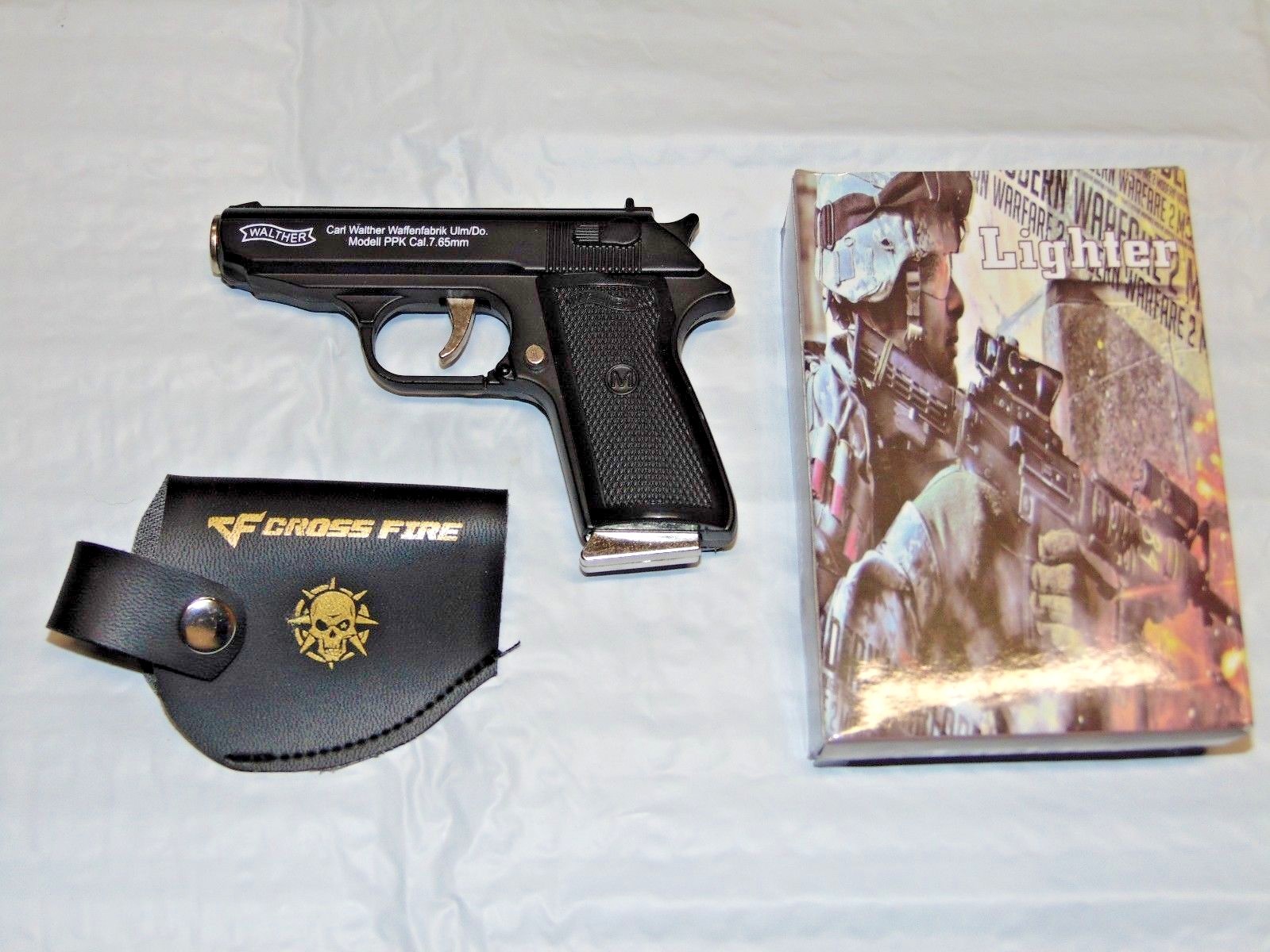 Walther PPK Gun Shape Jet Torch Lighter With Spring Knife
