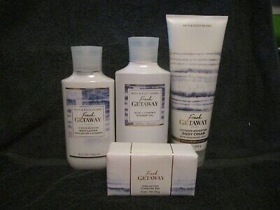 Bath & Body Works Lot 4 pc Set Fresh Getaway Body Cream Lotion Bar Soap & Wash  