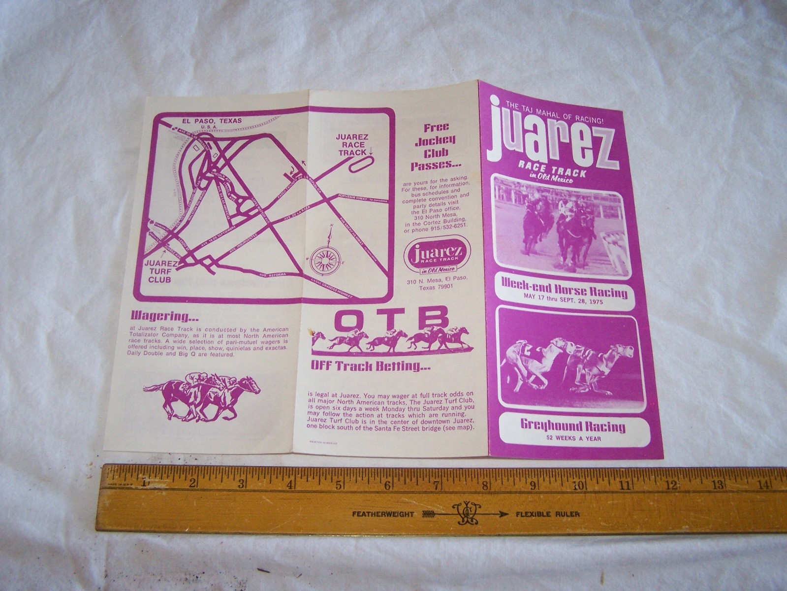 1975 JUAREZ Horse & Dog Racing RACE TRACK Brochure OLD MEXICO