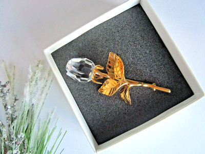 SWAROVSKI CRYSTAL MEMORIES GOLD TONE ROSE BROOCH PIN NEW eBay