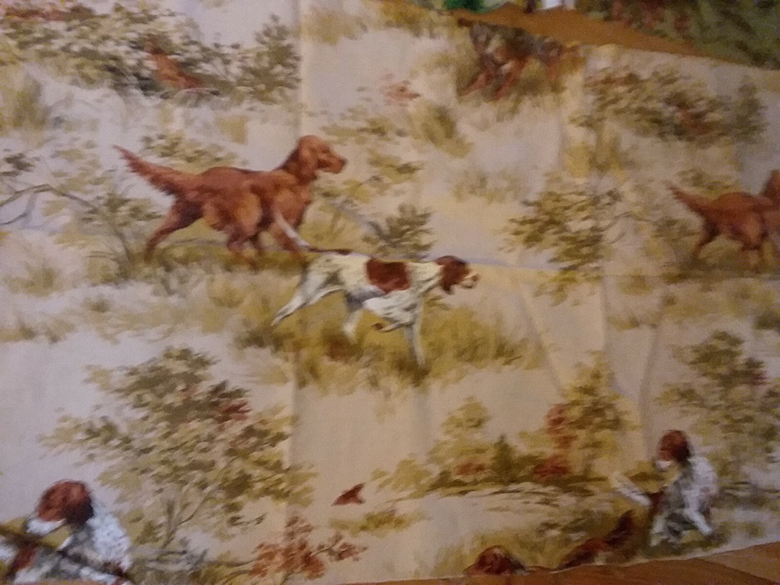 Lot Vintage Barkcloth 3 Pcs. Cotton Fabric Dogs Hunting Quail