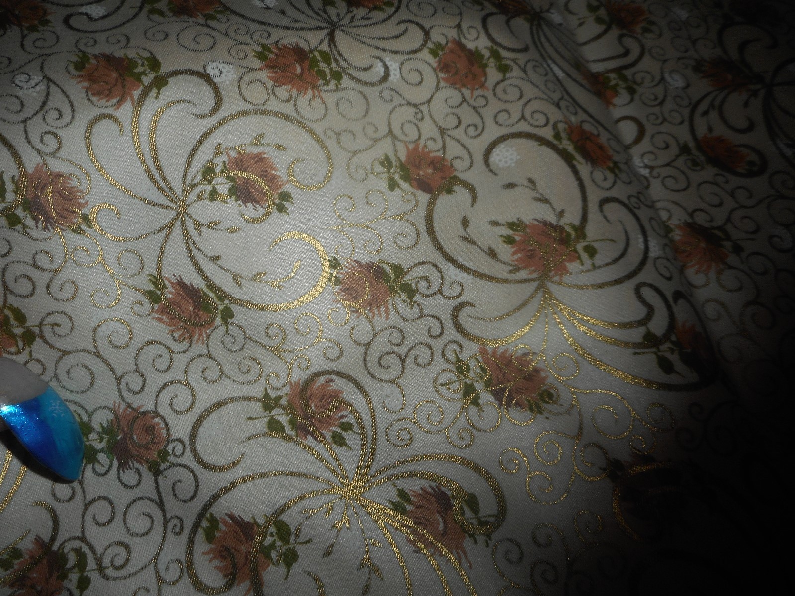 Vintage Fabric Material Gold With Pink Flowers 5 Yards Width is 36