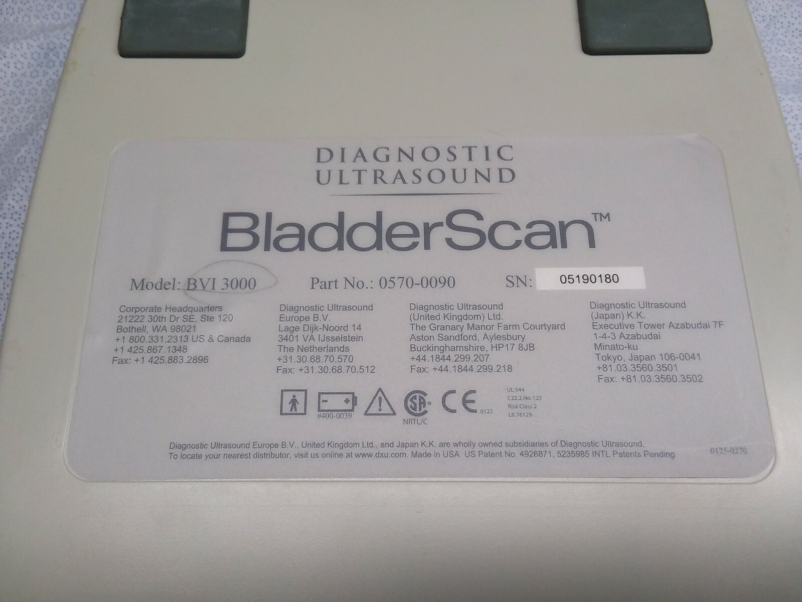 Verathon BladderScan Model BVI 3000 Par No 0570-0090 *For Parts*