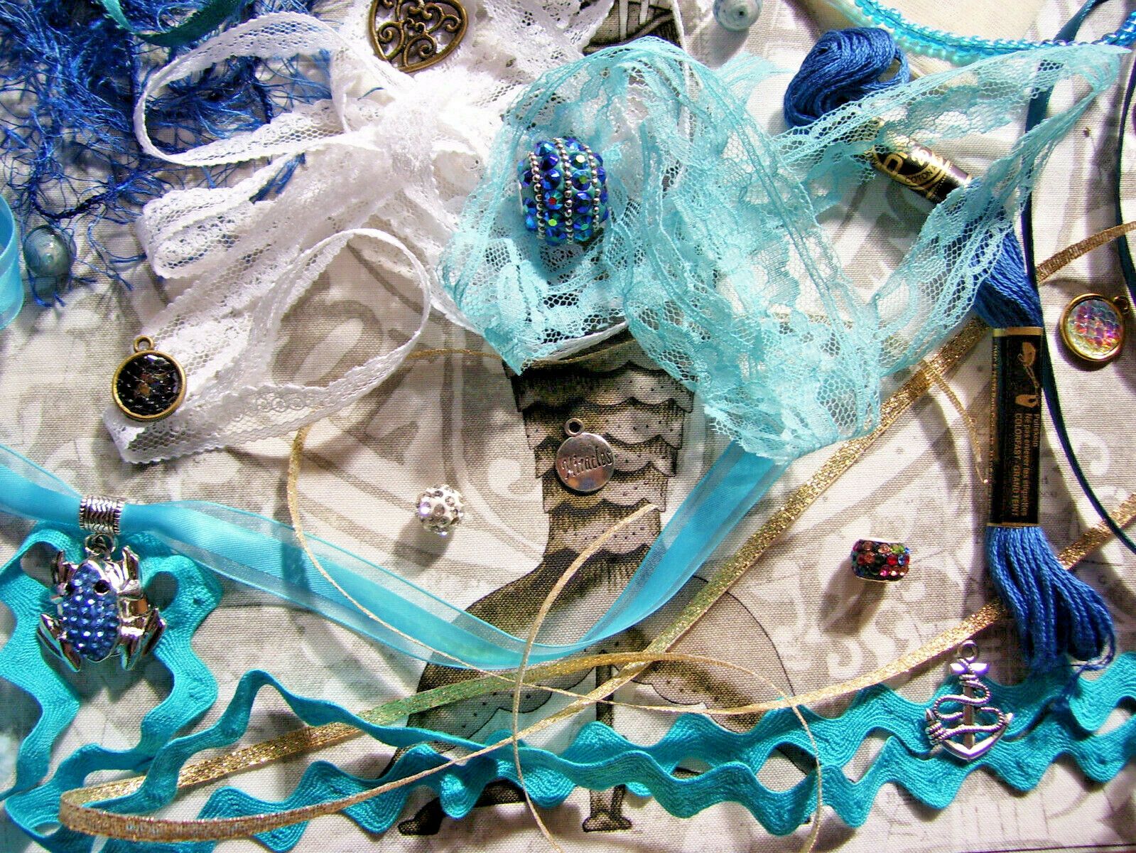 MERMAID EMBELLISHMENT CHARMS ART COLLAGE EPHEMERA JUNK JOURNAL KIT LACE RIBBON 2