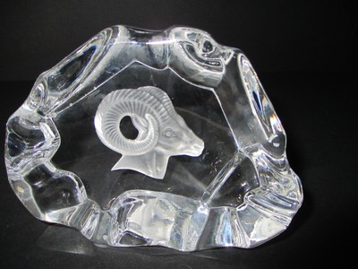 Vintage Ram Aries Zodiac Crystal Paperweight